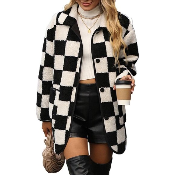 Women's Casual Wool Blend Shacket Jacket Grid Pattern Button Down Long Sleeve Pl
